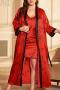 sexy plus size non-stretch printing belt loose two piece sets sleepwear_Pink_Red