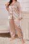 casual plus size non-stretch solid loose imitation silk two-piece sets sleepwear_Red_Dark Blue_Champagne