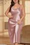 sexy plus size non-stretch solid sling loose simulated silk midi dress_Black_Pink