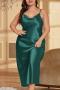 sexy plus size non-stretch solid sling loose simulated silk midi dress_Black_Pink_Red_Green