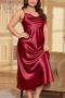 sexy plus size non-stretch solid sling loose simulated silk midi dress_Black_Pink_Red