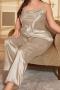 sexy plus size non-stretch solid sling imitation silk two piece set sleepwear_Black_Red_Champagne