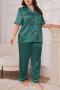 sexy plus size non-stretch solid color short sleeves two piece set sleepwear_Black_Gray_Pink_Red_Green