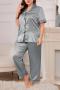 sexy plus size non-stretch solid color short sleeves two piece set sleepwear_Black_Gray