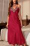 sexy plus size non-stretch sling imitation silk midi dress sleepwear_Black_Light Pink_Red