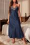 sexy plus size non-stretch sling imitation silk midi dress sleepwear_Black_Light Pink_Red_Dark Blue