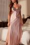 sexy plus size non-stretch sling imitation silk midi dress sleepwear_Black_Light Pink
