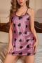 sexy non-stretch 4 colors heart print sling imitation silk mini dress sleepwear_Pink_Red_Green_Purple
