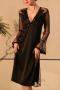 sexy non-stretch mesh patchwork see-through padded midi dress sleepwear_Black