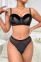 sexy slight stretch 5 colors velvet with underwire padded two-piece set_Black