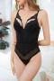 sexy stretch 4 colors solid color lace with underwire padded teddy collections_Black