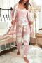 non-stretch flower batch printing with belt three-piece set sleepwear_Gray_Pink