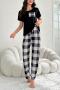 slight stretch lattice printing crew neck pants sets loungewear_White