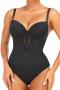 sexy plus-size high stretch lace stitching padded underwire sling body shaper_Black