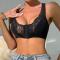 sexy plus size slight stretch stitching lace unpadded bras_Black