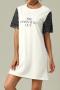 casual slight stretch patchwork loose letter print mini dress loungewear_White