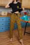 casual slight stretch plaid print short sleeves pants set loungewear_Red_Yellow