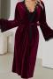 sexy slight stretch lace velvet patchwork belt robe sleepwear(only robe)_Black_Rose Red
