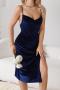 sexy slight stretch velvet sling slit midi dress sleepwear_Black_Rose Red_Dark Green_Dark Blue
