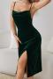 sexy slight stretch velvet sling slit midi dress sleepwear_Black_Rose Red_Dark Green