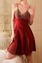 sexy non-stretch patchwork hollow backless mini dress sleepwear_Black_White_Rose Red