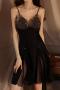 sexy non-stretch patchwork hollow backless mini dress sleepwear_Black