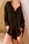 sexy non-stretch simple solid color loose mini shirt dress sleepwear_Black