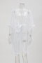 sexy slight stretch mesh see-through fuzzy belt mini nightgown sleepwear_Black_White