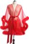 sexy slight stretch mesh see-through fuzzy belt mini nightgown sleepwear_Black_White_Pink_Red