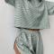 casual plus size slight stretch stripe print slit shorts sets loungewear_Black_Gray_Green