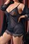 sexy plus size stretch see-through mesh lace trim with nightgown sleepwear_Magenta_Dark Blue