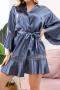 sexy plus size non-stretch 5 colors satin stitching lace with belt sleepwear_Black_Pink_Red_Haze Blue