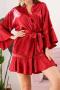 sexy plus size non-stretch 5 colors satin stitching lace with belt sleepwear_Black_Pink_Red