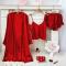 sexy non-stretch simple solid satin three-piece set sleepwear_Black_Red