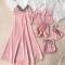 sexy non-stretch embroidered satin four-piece set sleepwear(with a storage bag)_Black_Pink