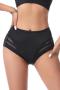 sexy plus size high stretch stitching mesh high-waist breathable panty_Black