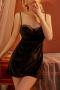 sexy slight stretch velvet hollow underwire mini dress sleepwear size run small_Black