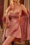sexy slight stretch velvet underwire belt two piece set sleepwear size run small_Black_Pink