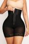 sexy plus size slight stretch lace trim zip-up crotch butt lifter body shaper_Black