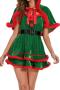 slight stretch velvet santa claus costumes(with hat& shawl& belt)_Red_Green
