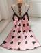 sexy love heart batch printing non-stretch lace imitation silk sleepwear_Pink