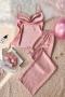 non-stretch solid color imitation silk casual sling vest pants set sleepwear_Black_Pink