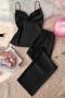 non-stretch solid color imitation silk casual sling vest pants set sleepwear_Black