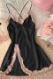 non-stretch sexy 5 colors backless sling imitation silk sleepwear_Black