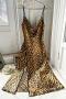 sexy non-stretch leopard batch printing imitation silk sling sleepwear_Purple_Leopard