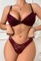 sexy slight stretch flower lace padded bras sets_Black_Rose Red