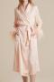 non-stretch satin feather decor with belt nightgown size run small_Black_Pink_Champagne