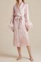 non-stretch satin feather decor with belt nightgown size run small_Black_Pink