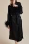 non-stretch satin feather decor with belt nightgown size run small_Black