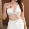 sexy non-stretch solid color sequins backless backless bralette_White
